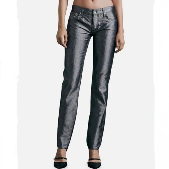 Alice + Olivia Denim - NEW ALICE + OLIVIA Women's Silver Metallic Coated Gray Skinny Jeans size 10